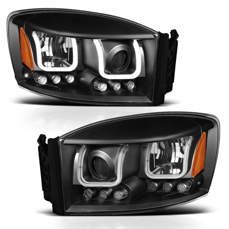 ANZO 2006-2008 Dodge Ram 1500 Projector Headlights w/ U-Bar Black 111314