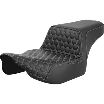 SADDLEMEN Step-Up Seat - Extended Reach - Front Honeycomb - Silver Stitch - FL '23-'24 823-07-17805