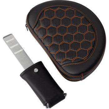 SADDLEMEN RoadSofa™ Seat - Honeycomb - Orange Stitch - with Backrest - FLH/FLT '08-'23 A808-07R-189ORA