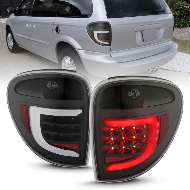 ANZO 2004-2007 Dodge Grand Caravan LED Tail Lights w/ Light Bar Black Housing Clear Lens 311365