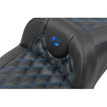 SADDLEMEN Roadsofa™ Extended Reach Seat - without Backrest - Lattice Stitch - Blue Stitch - FLTR/FLHX '23-'24 823-07-20701