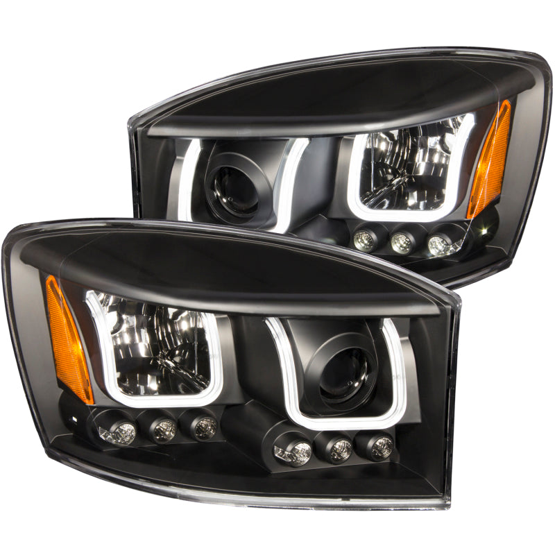ANZO 2006-2008 Dodge Ram 1500 Projector Headlights w/ U-Bar Black 111314