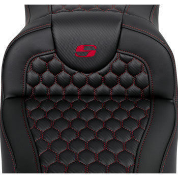 SADDLEMEN RoadSofa™ Seat - Honeycomb - Red Stitch - Extended Reach - without Backrest - FLH/FLT '08-'23 A808-07B-190RED