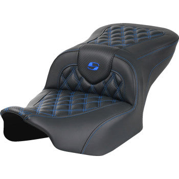 SADDLEMEN RoadSofa™ Seat - without Backrest - Carbon Fiber - Lattice Stitch - Blue Stitch - FLTR/FLHX '23-'24 823-07-20601