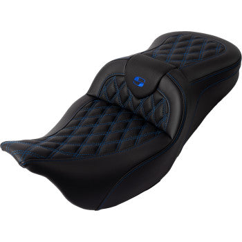 SADDLEMEN Roadsofa™ Seat - with Backrest - Blue Stitch - FL '08-'23 A808-07R-182BLU