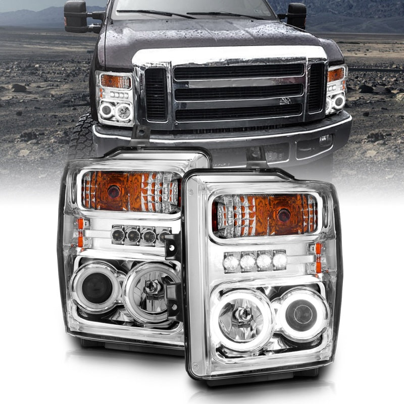 ANZO 2008-2010 Ford F-250 Projector Headlights w/ Halo Chrome (CCFL) 111167