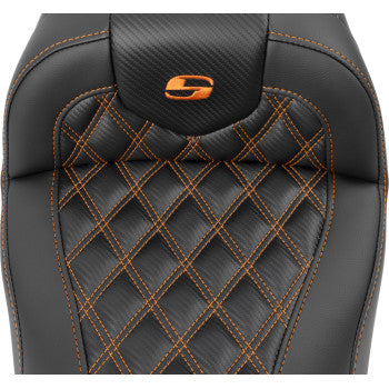 SADDLEMEN RoadSofa™ Seat - without Backrest - Carbon Fiber - Orange Stitch - FL/FX '23-'24 823-07-20603