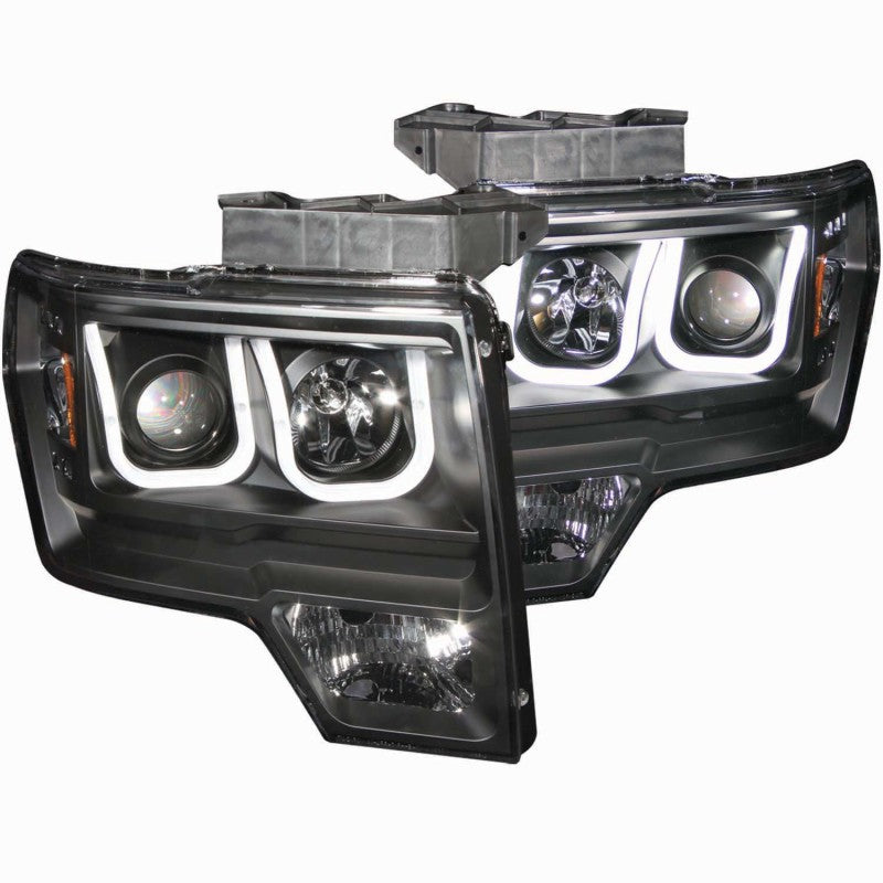 ANZO 2009-2014 Ford F-150 Projector Headlights w/ U-Bar Black 111263