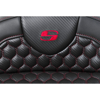 SADDLEMEN RoadSofa™ Seat - Honeycomb - Red Stitch - with Backrest - FLH/FLT '08-'23 A808-07R-189RED