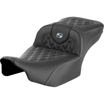 SADDLEMEN Roadsofa™ Extended Reach Seat - without Backrest - Lattice - Silver Stitch - FLTR/FLHX '23-'24 823-07-18405