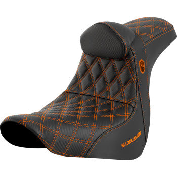 SADDLEMEN Pro Series SDC Performance Seat - with Backrest - Orange Stitch - FL/FX '18-'23 SC81829ORART