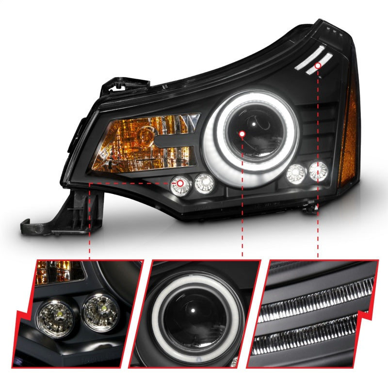 ANZO 2008-2011 Ford Focus Projector Headlights Black 121272