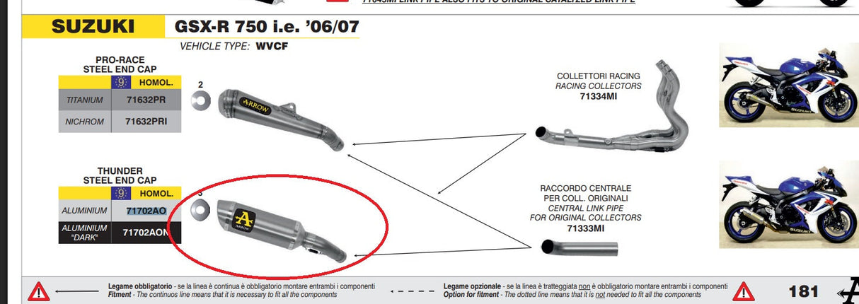 Arrow Suzuki Gsx-R 600/ 750 06-07 Aluminium Homologated Exhaust For Stock And Arrow Collectors 71702ao