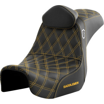 SADDLEMEN Pro Series SDC Performance Seat - with Backrest - Gold Stitch - Dyna '06-'17 SC80604GOLRT