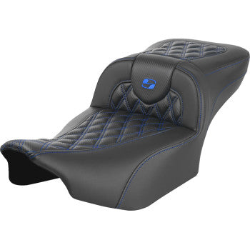 SADDLEMEN Roadsofa™ Extended Reach Seat - without Backrest - Lattice Stitch - Blue Stitch - FLTR/FLHX '23-'24 823-07-20701