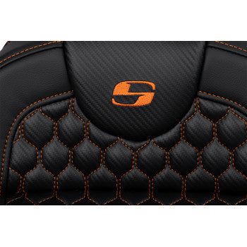 SADDLEMEN RoadSofa™ Seat - Honeycomb - Orange Stitch - Extended Reach - without Backrest - FLH/FLT '08-'23 A808-07B-190ORA