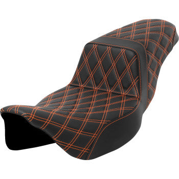 SADDLEMEN Step-Up Seat - Lattice Stitch - Orange Stitch - Extended Reach - FLH/FLT '08-'23 A808-07E-175ORA