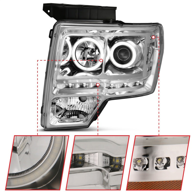 ANZO 2009-2014 Ford F-150 Projector Headlights w/ Halo Chrome (CCFL) G2 111297