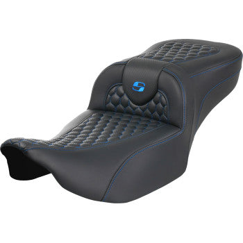 SADDLEMEN Roadsofa™ Extended Reach Seat - without Backrest - Honeycomb - Blue Stitch - FLTR/FLHX '23-'24 823-07-19001