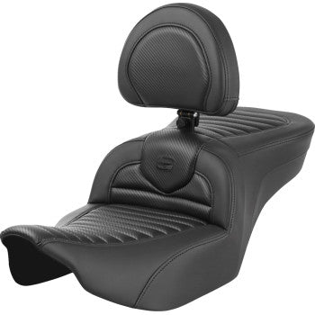 SADDLEMEN Roadsofa™ Seat - with Backrest - Tuck-n-Roll - Carbon Fiber - FLTR/FLHX '23-'24 823-07-204B0