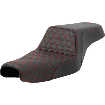 SADDLEMEN Step-Up Seat - Honeycomb - Red Stitching - 3.3 Gal Tank - Sportster '04-'22 A807-11-177RED