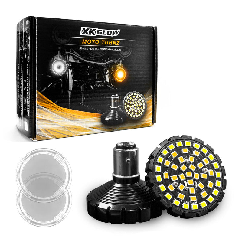 XK Glow Motorcycle Front LED Turn Signal Kit - Flat Style Clear Lenses XK1157F-WA-C