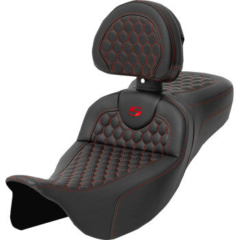 SADDLEMEN RoadSofa™ Seat - Honeycomb - Red Stitch - with Backrest - Extended Reach - FLH/FLT '08-'23 A808-07R-190RED