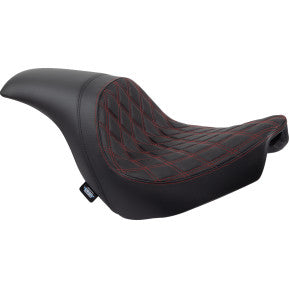 DRAG SPECIALTIES Predator Seat - Double Diamond w/ Red Sitching - Vinyl - FLSB/FXLR '18-'23 0802-1519