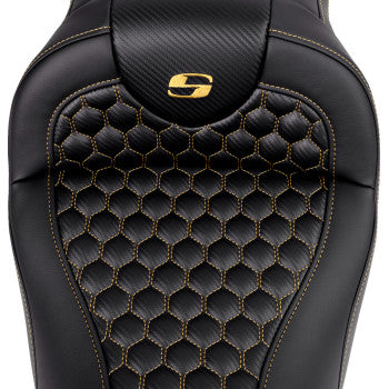 SADDLEMEN RoadSofa™ Seat - Honeycomb - Gold Stitch - without Backrest - FLH/FLT '08-'23 A808-07B-189GOL