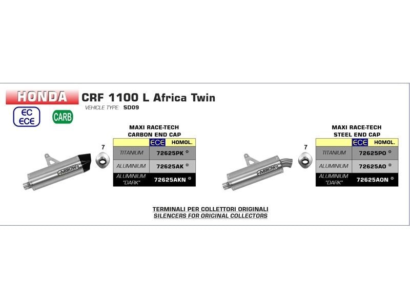 Arrow Crf1100l Africa Twin '20 Maxi Race-Tech Titanauspuff für Originalsammler 72625po