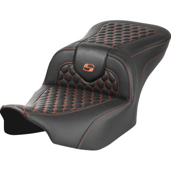 SADDLEMEN Roadsofa™ Seat - without Backrest - Honeycomb - Orange Stitch - FLTR/FLHX '23-'24 823-07-18903