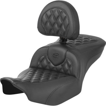 SADDLEMEN RoadSofa™ Seat - with Backrest - Carbon Fiber - Lattice Stitch - FLTR/FLHX '23-'24 823-07-206B0
