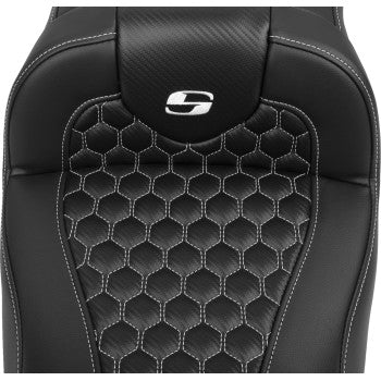 SADDLEMEN Roadsofa™ Extended Reach Seat - with Backrest - Honeycomb - White Stitch - FLTR/FLHX '23-'24 823-07-190B6