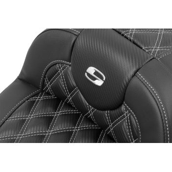 SADDLEMEN Roadsofa™ Extended Reach Seat - with Backrest - Lattice Stitch - Silver Stitch - FLTR/FLHX '23-'24 823-07-207B5