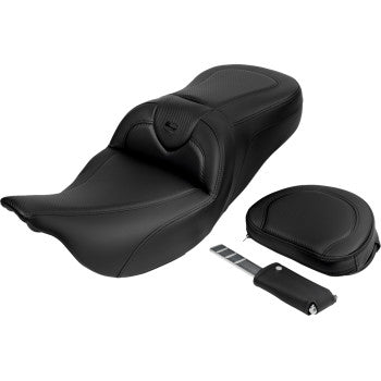 SADDLEMEN Roadsofa™ Seat - with Backrest - Carbon Fiber - Black Stitch - FL '08-'19 A808-07R-185BLK