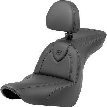 SADDLEMEN Roadsofa™ Seat - with Backrest - Black/Black Stitching - FXLR/FLSB '18-'23 818-29-187BR