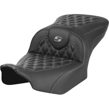 SADDLEMEN RoadSofa™ Seat - without Backrest - Carbon Fiber - Lattice Stitch - Gray Stitch - FLTR/FLHX '23-'24 823-07-20602