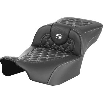 SADDLEMEN Roadsofa™ Extended Reach Seat - without Backrest - Lattice Stitch - White Stitch - FLTR/FLHX '23-'24 823-07-18406
