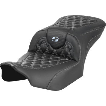 SADDLEMEN RoadSofa™ Seat - without Backrest - Carbon Fiber - Lattice Stitch - Silver Stitch - FL/FX '23-'24 823-07-20605