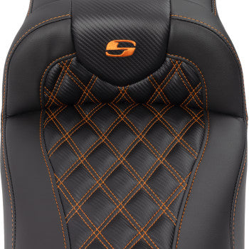 SADDLEMEN Roadsofa™ Extended Reach Seat - with Backrest - Lattice Stitch - Orange Stitch - FLTR/FLHX '23-'24 823-07-207B3