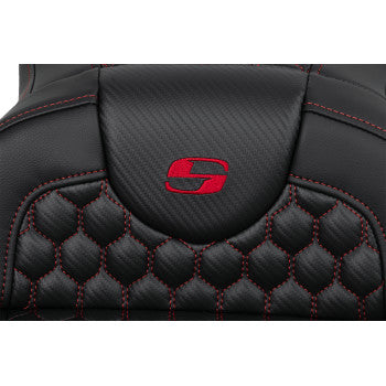 SADDLEMEN RoadSofa™ Seat - Honeycomb - Red Stitch - Extended Reach - without Backrest - FLH/FLT '08-'23 A808-07B-190RED