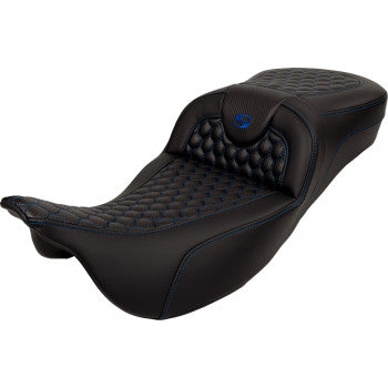 SADDLEMEN RoadSofa™ Seat - Honeycomb - Blue Stitch - Extended Reach - without Backrest - FLH/FLT '08-'23 A808-07B-190BLU