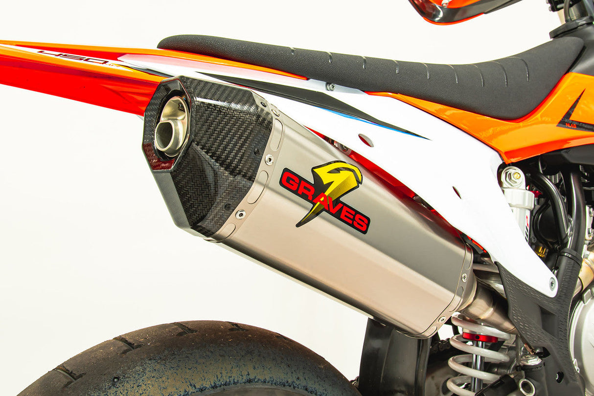 Graves motorsports ktm 2019-2022 - husqvarna - gas gas titanium slip-on exhaust - carbon end cap