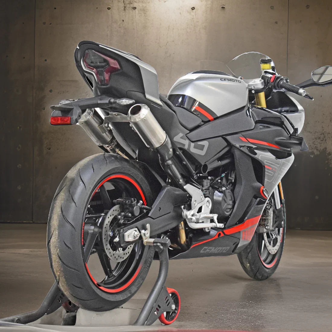 Vandemon CFMOTO 450SR Double-Sided Swingarm Model Stainless Steel / Titanium High Mount Exhaust System CFMOTO450SRSSHMEXHA VA-104