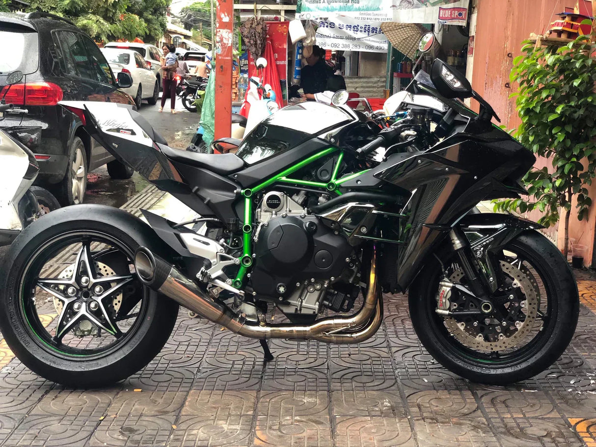IN STOCK Vandemon Ninja H2 & H2R Brushed Titanium Exhaust & Carbon Tip Muffler KAWAH2TICSBREXHCF VA-5