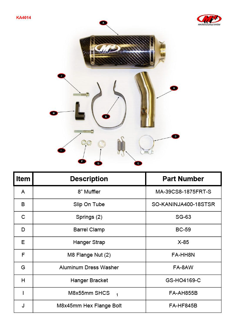 M4 Exhaust X-96 Carbon Fiber Slip On Ninja 400/500/Z400 2018-2024 KA4014