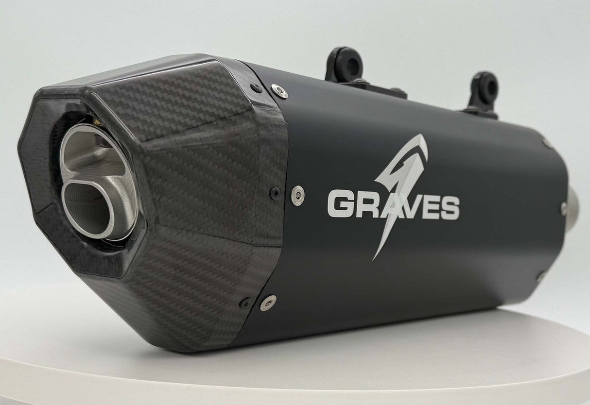 Graves KTM 350/450/500 EXC-F, XCF-W, Six Days / Husqvarna 350/450/501 FE, FEs Gas GasEC 350F / EC 500F 2024 Dual Stage Quiet Core Stainless Exhaust - Black EXK-24EXC-SOSAK-Q