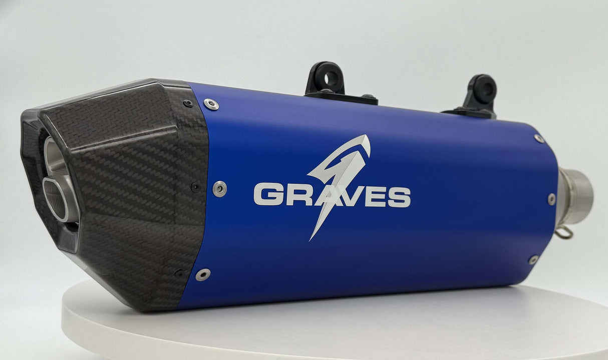 Graves KTM - Husqvarna - GasGas 2024 Multi Fitment DualSport Stainless Exhaust - Blue EXK-24EXC-SOSAB