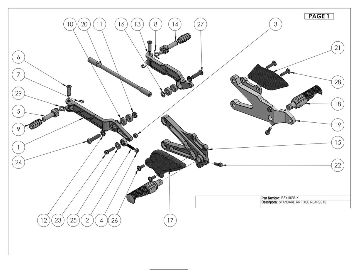 Graves motorsports fixed rearsets R6 2006-2022 RSY-06R6-K