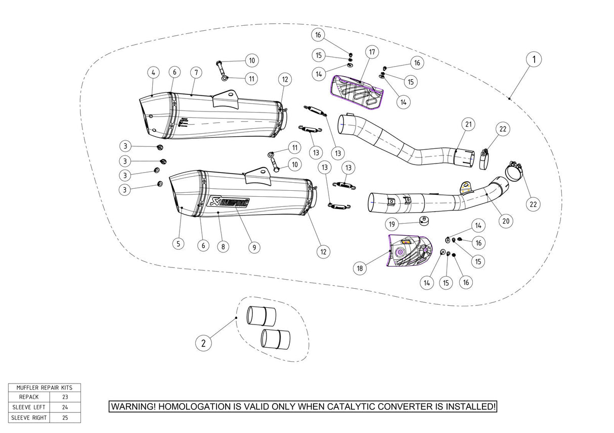 Silenciador de línea deslizante AKRAPOVIC Ninja ZX-14R 2012-2024 Cónico S-K14SO6-HZAAT 1811-3069